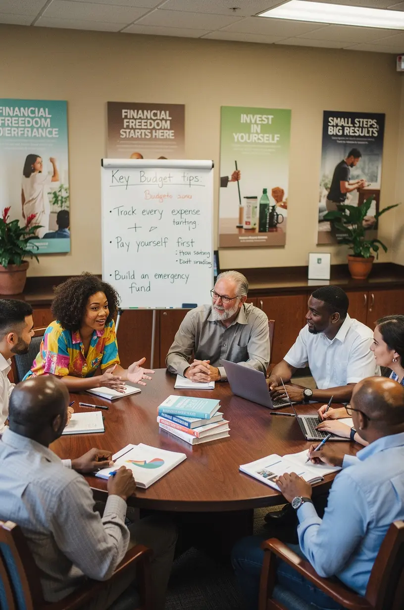 Kézben tartott könyv a pénzügyi önsegítésről, könyvvásár helyszínén.