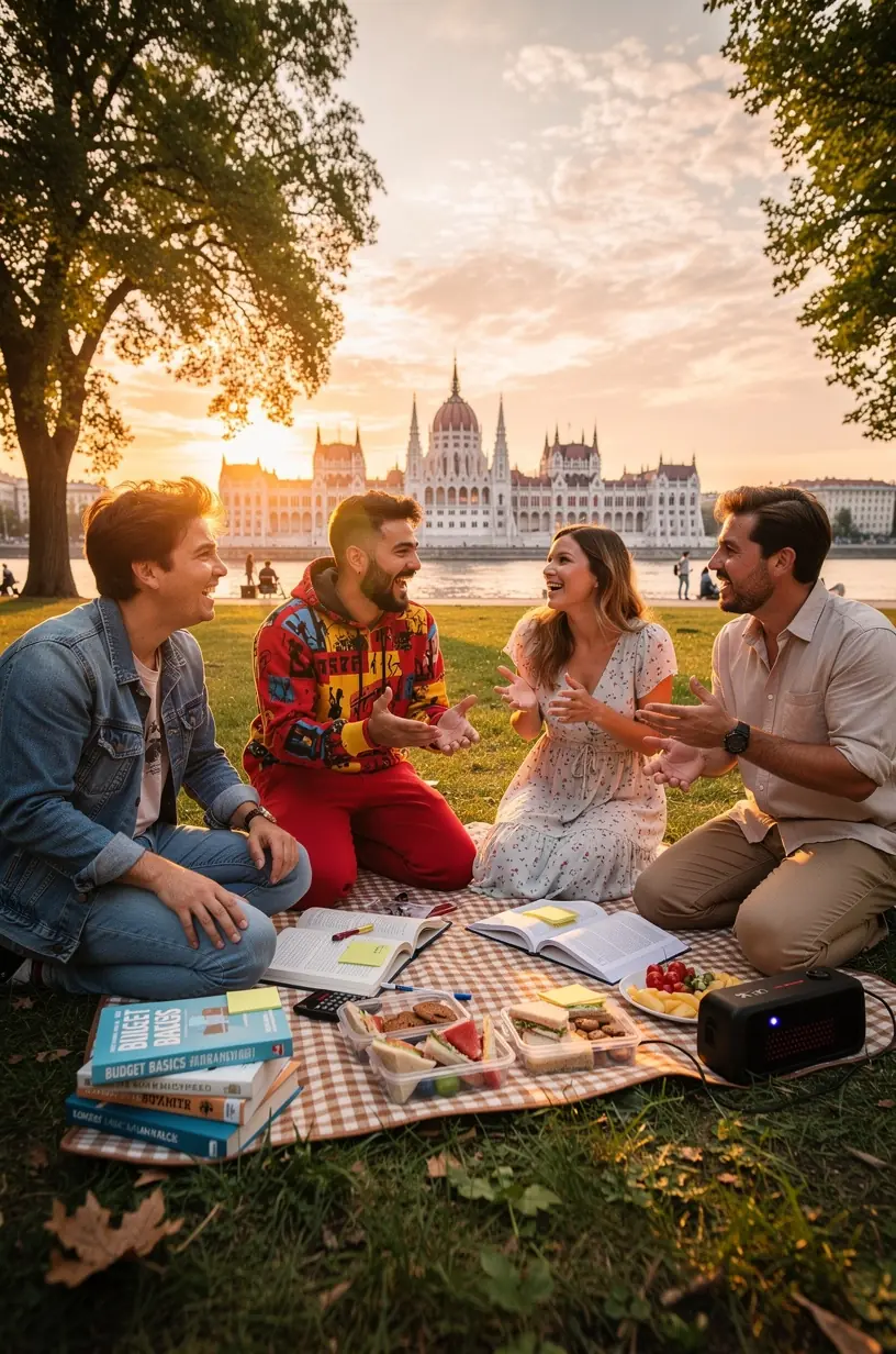 Csoportos pénzügyi workshop résztvevők aktív beszélgetés közben.